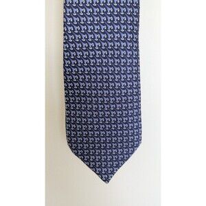 100% Men's Silk Tie Classic Blue White Nautical Waves Preppy Ocean Handmade EUC